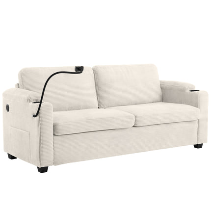 Beige Corduroy Sleeper Sofa Loveseat with Full Size Mattress
