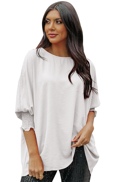 White Plain & Casual Shirred Cuffs Half Sleeve Top - Eloy Royal