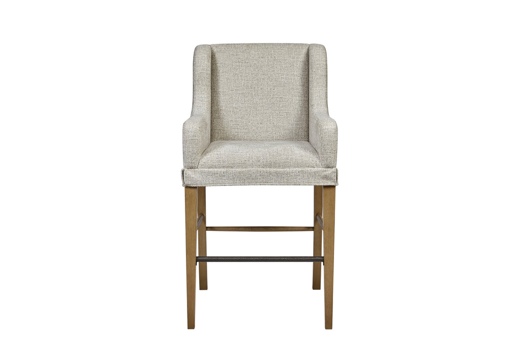 Set of 2 Upholstered Wingback Bar Stools with Metal Footrests – Cashew Hickory Finish