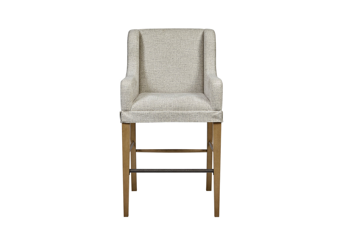 Set of 2 Upholstered Wingback Bar Stools with Metal Footrests – Cashew Hickory Finish