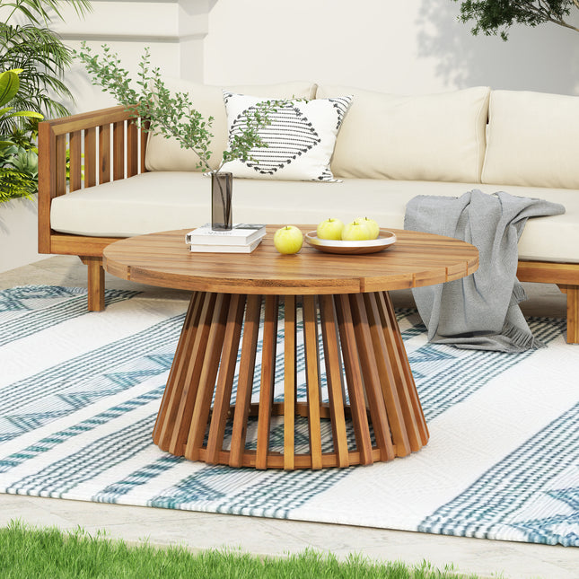 Outdoor Acacia Wood Patio Coffee Table with Round Coffee Table for Backyard