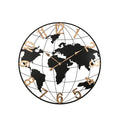 36 Inch Large Black Metal Wall Clock, Modern Silent World Map Wall Clock with Vintage Gold Arabic Numeral, Decorative for Living Room, Entryway, Dinning Room, Bedroom