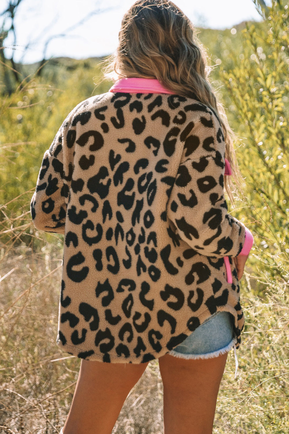 Cheetah Print Casual Contrast Binding Pocket Fur Shacket - Eloy Royal