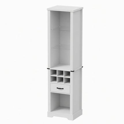 75 Inches Tall White Farmhouse Pantry Cabinet with LED Lights, Wine Rack, Tempered Glass Shelves, and Barn Door Design