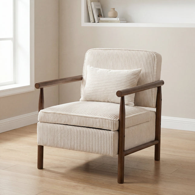 Mid-Century Accent Chair with Wood Frame with Upholstered Accent Chair