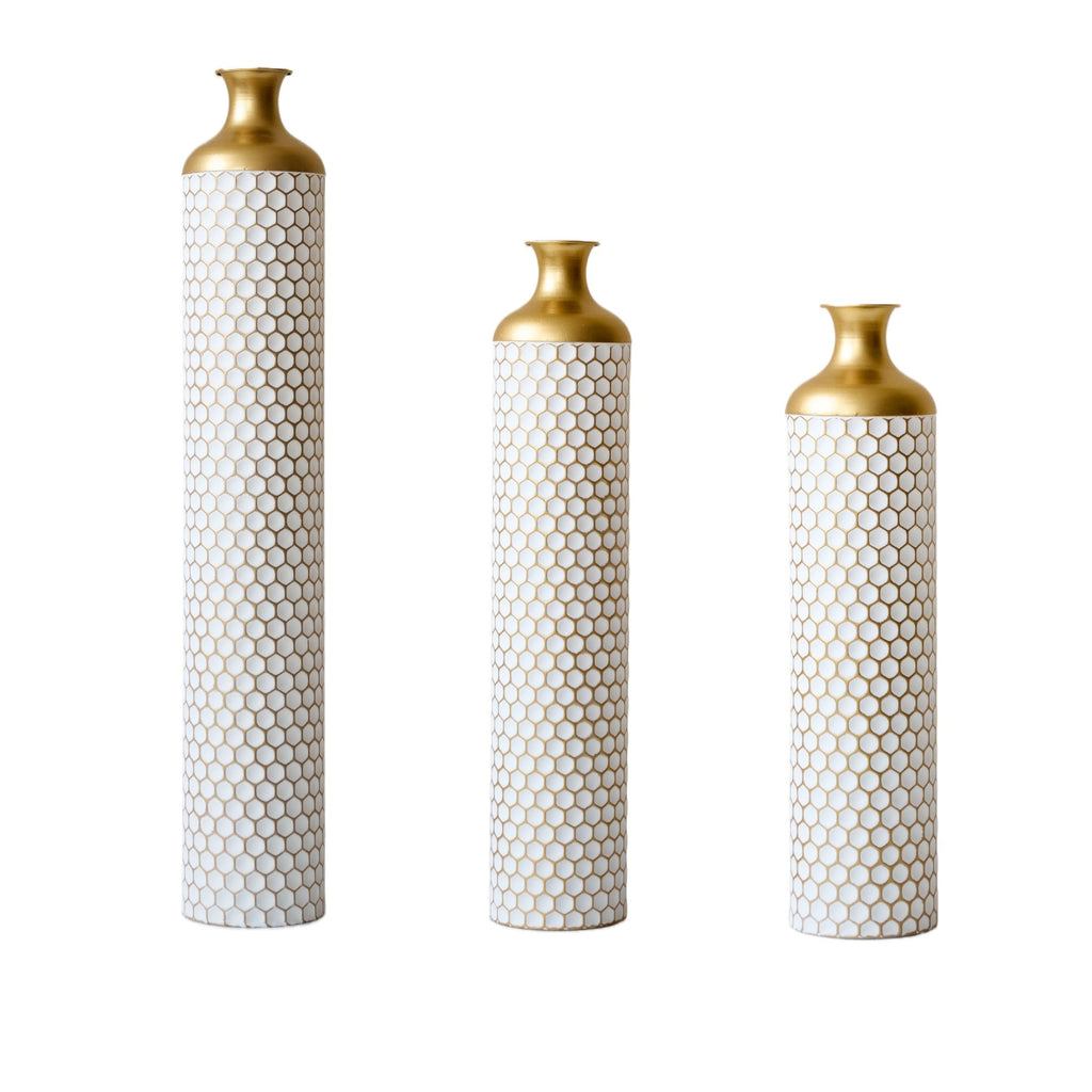 3-piece set gorgeous home decoration large glazed metal vase --Floor metal vase modern style decoration home droplet shaped white metal