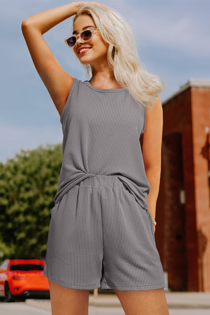 Smoke Gray Corded Tank Top and Pocketed Shorts Set - Eloy Royal