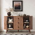 Sideboard Buffet Cabinet with 2 Sliding Tambour Doors and 3 Drawers, Storage Cabinet with Adjustable Shelves for Living Room, Walnut