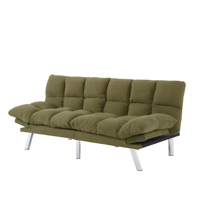 Multifuctional Sofa Bed, Foldable 2-Seater Sofa, Corduroy Fabric, Suitable for Living Rooms & Apartments (Green)