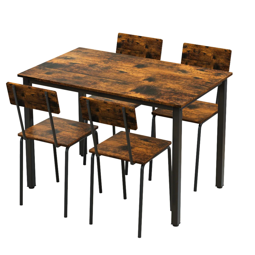 5 Piece Metal and Wood Indoor Modern Dinning Table Furniture Set for 4, Dining Table Chairs - Eloy Royal