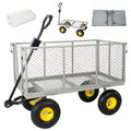 3-in-1 Oversized Steel Garden Cart , 880lbs Pullable Mesh Metal Garden Cart, All-Terrain Utility Cart with Removable Liner & Side Panels & Mesh Tray for Outdoor Lawn, Patio and Landscaping, Gray