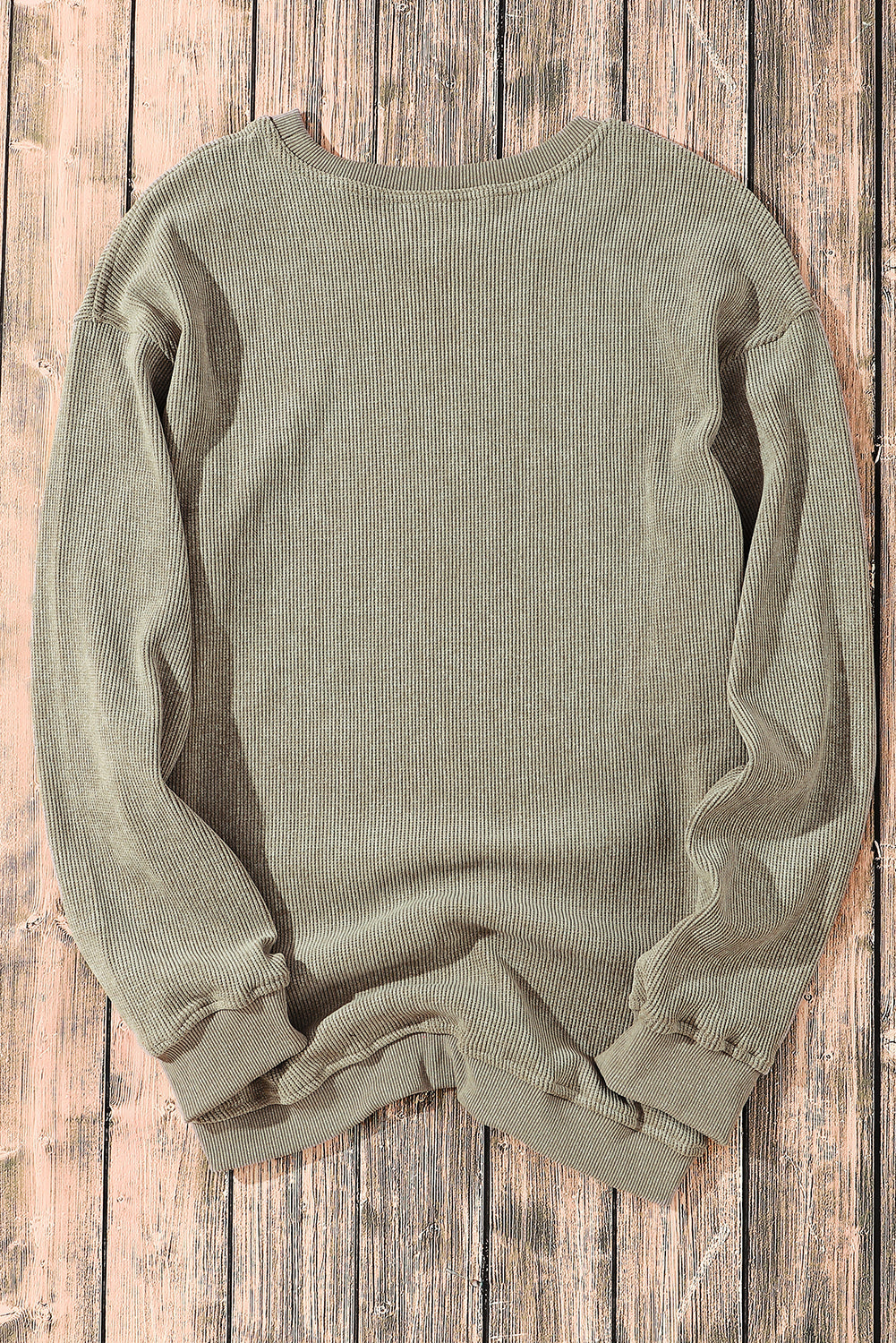 Khaki Solid Ribbed Round Neck Pullover Sweatshirt - Eloy Royal