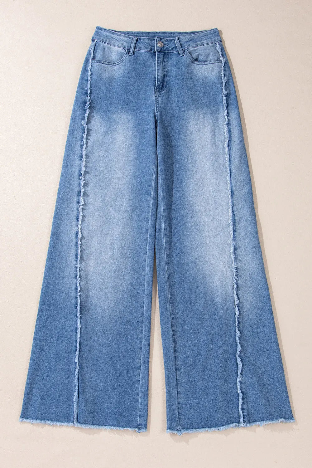 Raw Hem Wide Leg Jeans with Pockets