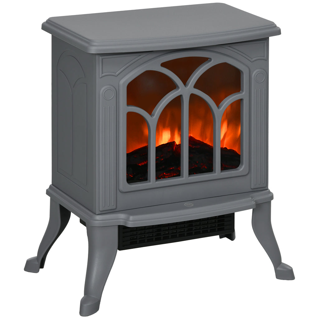 HOMCOM 17' Freestanding Electric Fireplace Stove, Fire Place Heater with Realistic Logs and Flame Effect and Overheat Protection, 750W/1500W, Gray