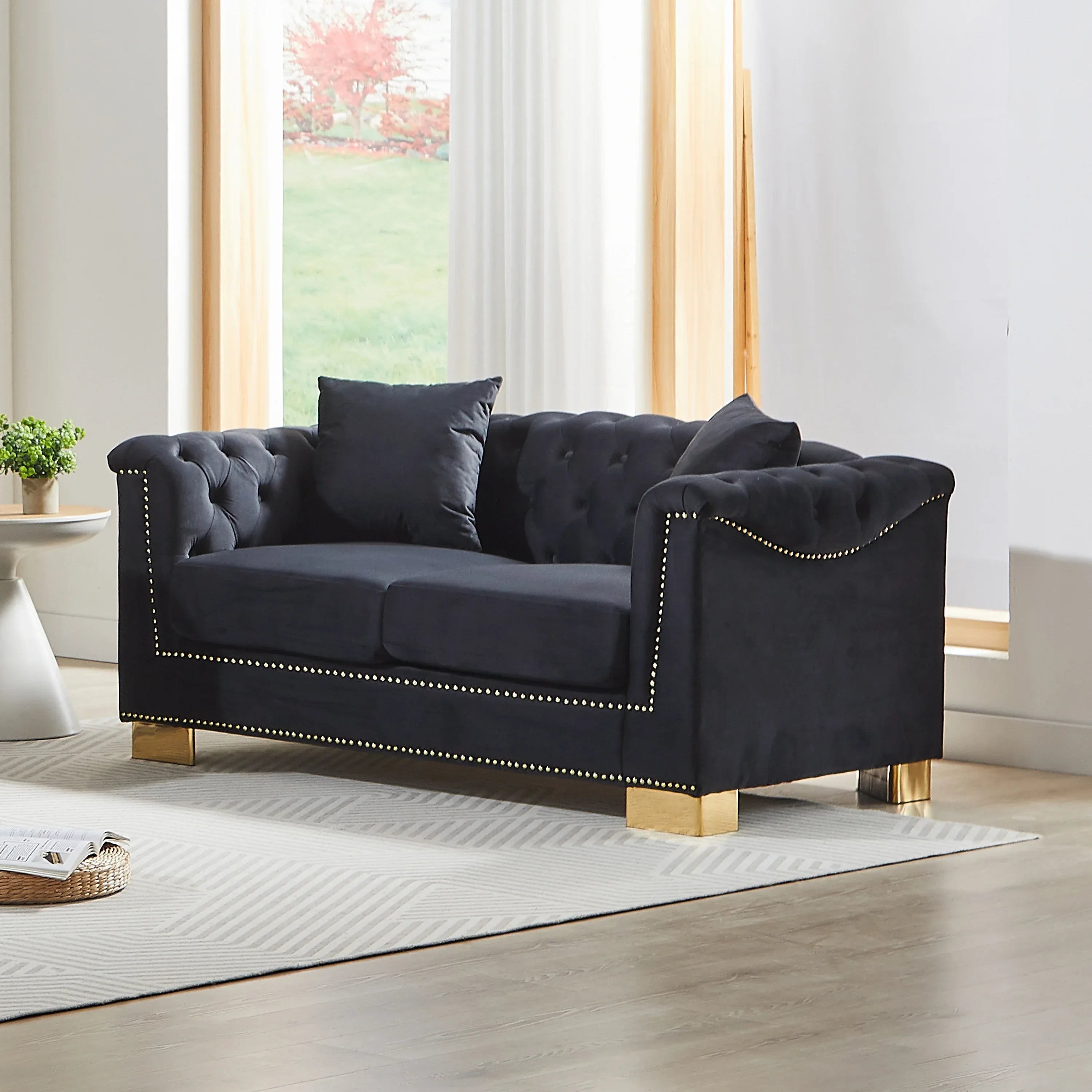 {Video] Classic Modern Style Sofa, 62-inch Chesterfield Classic Rolled Arm Tucked-in Nailhead Decor Cloud Two-Seater Velvet Sofa, Luxury Double Sofa Suitable for Living Room, Bedroom, Apartment, - Eloy Royal