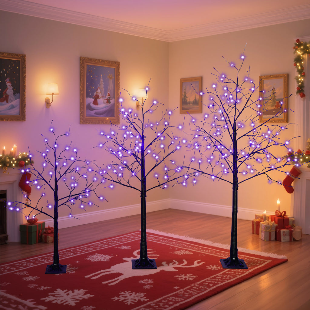 3 Pac Christmas Tree with Purple Lights, 4FT 5FT and 6FT, Lighted Black Tree for Christmas Decoration