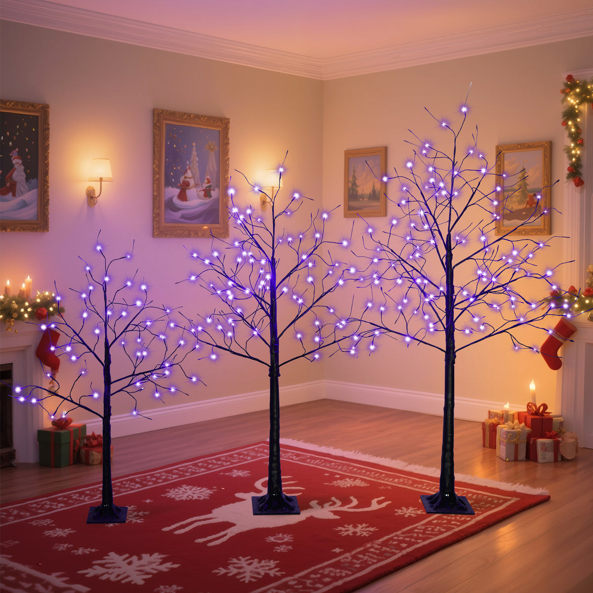 3 Pac Christmas Tree with Purple Lights, 4FT 5FT and 6FT, Lighted Black Tree for Christmas Decoration