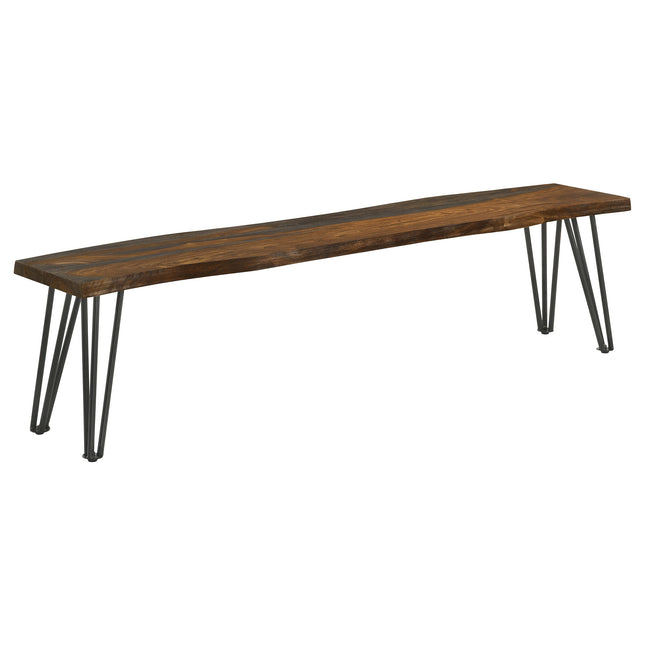Neve Grey Sheesham Live Edge Wood Dining Bench with Hairpin Legs in Grey Finish, Wood and Metal Construction, 70 Inches Wide