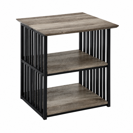 Zudora Nightstand 1PC 22'W x 22'D x 23'H Antique Oak & Black Composite Wood Metal Industrial Bedside Table