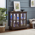 LED Curio Display Cabinet,Antique Display Cabinet with Adjustable Shelves,Retro Design Quality Showcase with Lattice Doors Elegant Bookcase and Storage Cabinet for Home Decor and Organization CHE