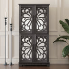 Display sideboard buffet with 4 Acrylic Mirrored doors, Adjustable Shelves storage Cabinet for Kitchen, Living Room, bedroom Cabinet, MDF Dark Brown finish