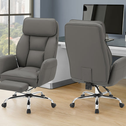 Office Chair, Adjustable Height, Armrests, Ergonomic, Swivel, Computer Desk, Work, Dark Grey Leather-look, Chrome Metal, Contemporary, Modern