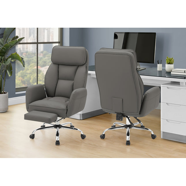 Office Chair, Adjustable Height, Armrests, Ergonomic, Swivel, Computer Desk, Work, Dark Grey Leather-look, Chrome Metal, Contemporary, Modern