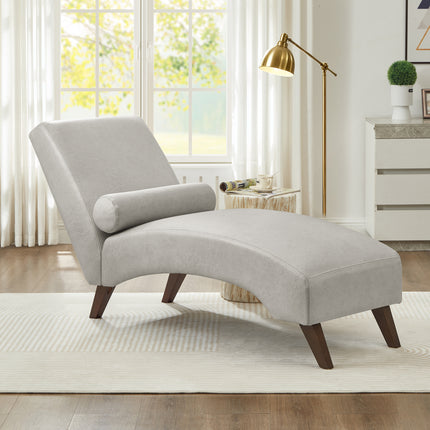 Chaise Lounge Chair with Bolster Pillow, Upholstered in Premium Tech Fabric – Mid-Century Modern Curved Lounger for Living Room, Bedroom & Reading Nook, 400 lbs Capacity, Gray