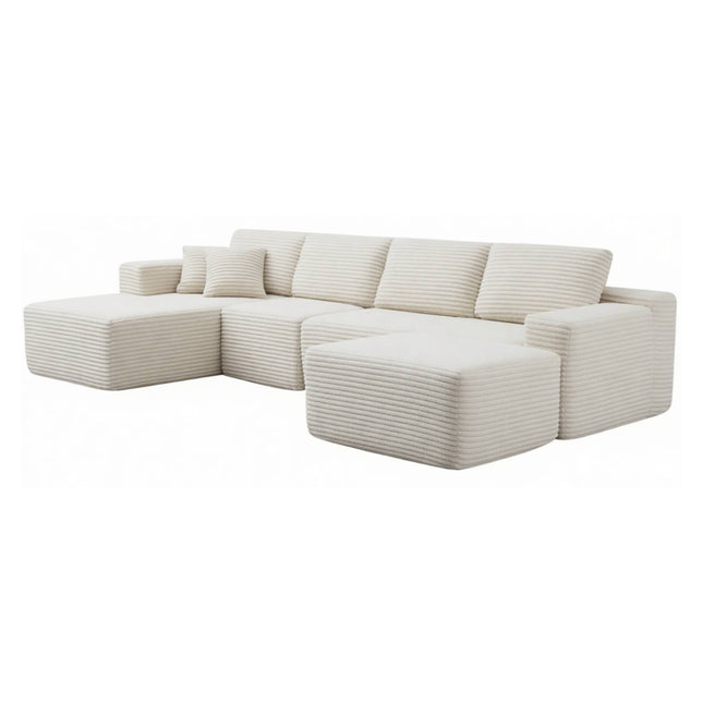 134' Modern Minimalist Modular Sectional Couch, Comfort L Shaped 4-Seat Lounge Sofa with Ottoman, Left Hand Facing