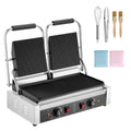 Commercial Panini Grill, 3600W Electric Sandwich Panini Maker, Stainless Steel Double Sandwichs Press with Handle and Temp Control, 19x9 in Full Grooved Enamel Plate, for Hamburger Steak Bacon