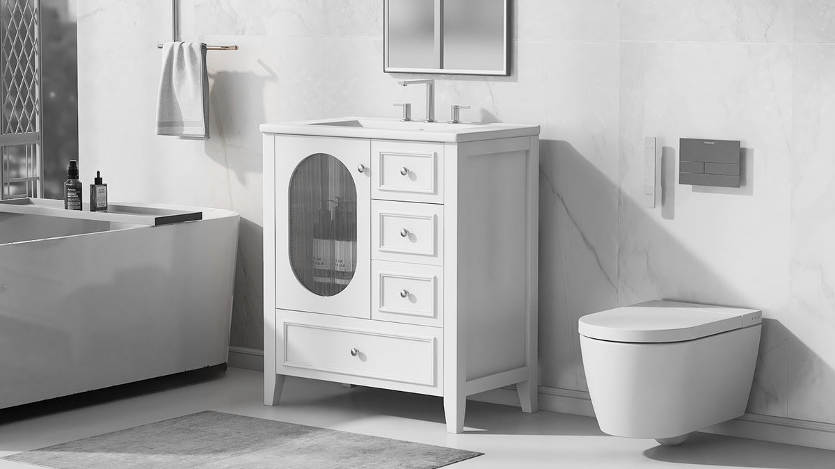 Giotto Three-Drawer Bathroom Vanity with Sink, White, 30 in