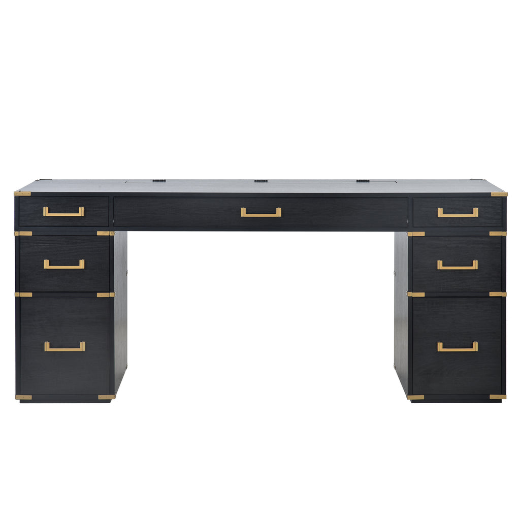 Sheridan Metal-Trim Executive Desk, Black and Gold, 70 in