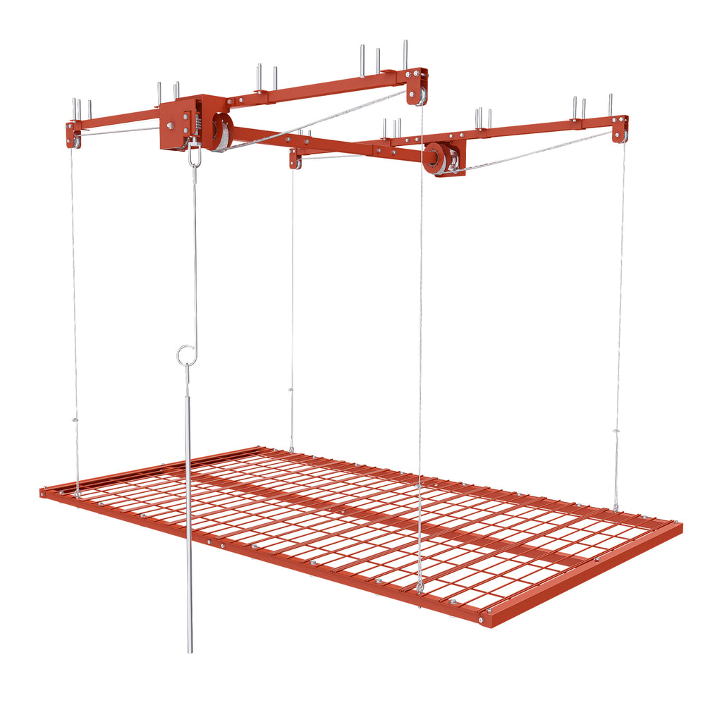 Orange Overhead Garage Storage Rack 4x8 FT for High Ceilings 10-12 FT, 350LBS Capacity All-Steel Construction with Safety Lock