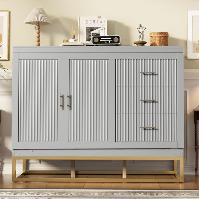 Murphy queen bed with Wooden doors design, fake drawers, metal legs, Gray(OLD SKU:N820S00028E)
