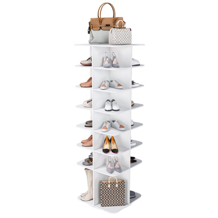 7-Tier Square Rotating Shoe Rack Tower with 360° Spinning with White