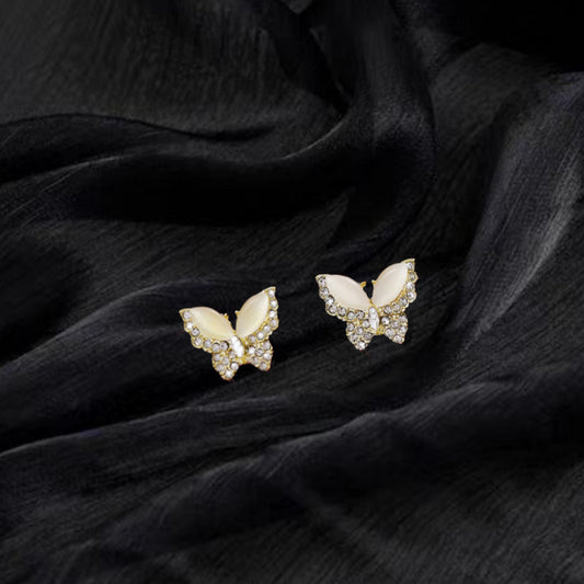 Fairy Ear Studs Full Of Diamond Opal Butterfly