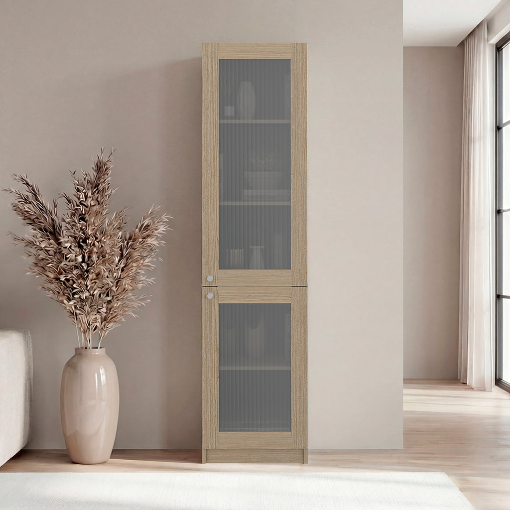 Milo Modern Storage Cabinet with 5 Shelves and Glass Front, Minimalist Design