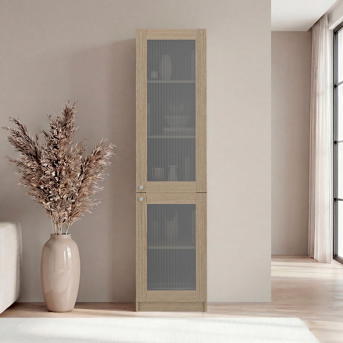 Milo Modern Storage Cabinet with 5 Shelves and Glass Front, Minimalist Design
