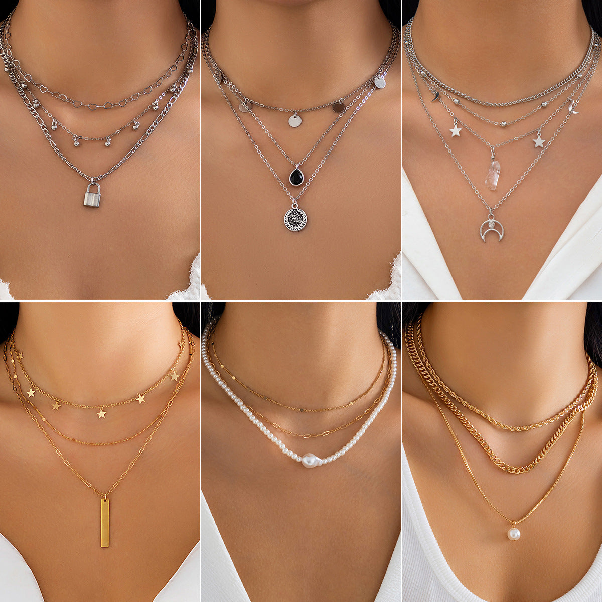 Women's Simple Slim Chain Multi-layer Imitation Pearl Necklace