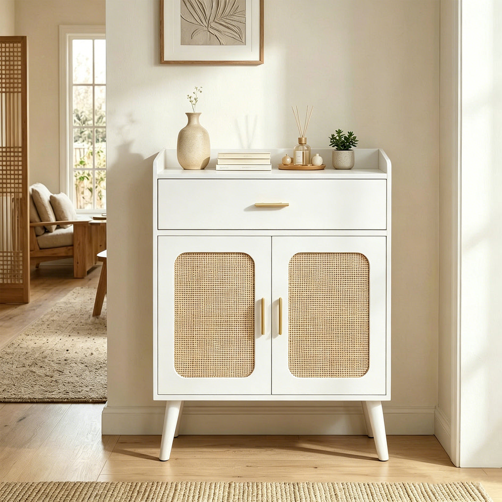 Kitchen Storage Cabinet, Farmhouse Buffet Cabinet , Storage with 1 Drawers and 2 Doors, Cabinet with Solid Wood Feet,Floor Sideboard Buffet for Living Room, Dining Room, Bathroom,(white Color)