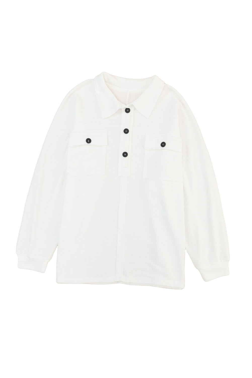 White Plus Size Long Sleeve Flap Pocket Henley Top - Eloy Royal