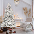 8FT Flocked Christmas Tree with 700 UL Lights and 54 Natural Pine Cones – Snowy PVC Tips, 1754 Tips, Hinged Structure, Stable Metal Stand, Easy Setup