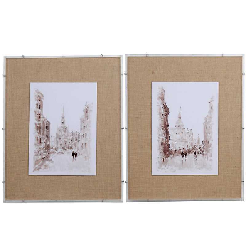 S/2 European Cities Watercolor Framed Prints, 24X30'