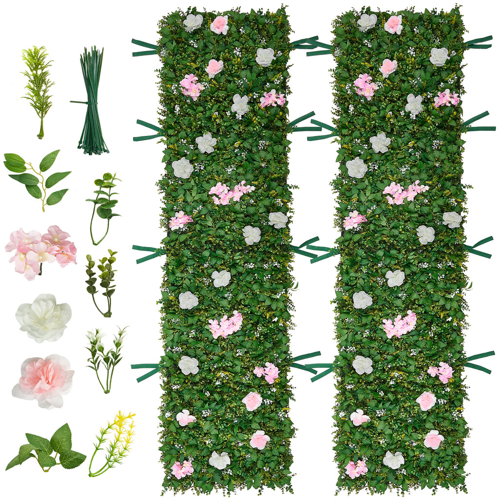 Artificial Luxury‌ Flower Wall Backdrop, 2 PCS, Each Panel 2 x 8 ft, Gorgeous 3D Silk Floral Backdrop Pet Friendly, Easy Installation Flower Wall Panel for Wedding, Event, Party and Home Decor