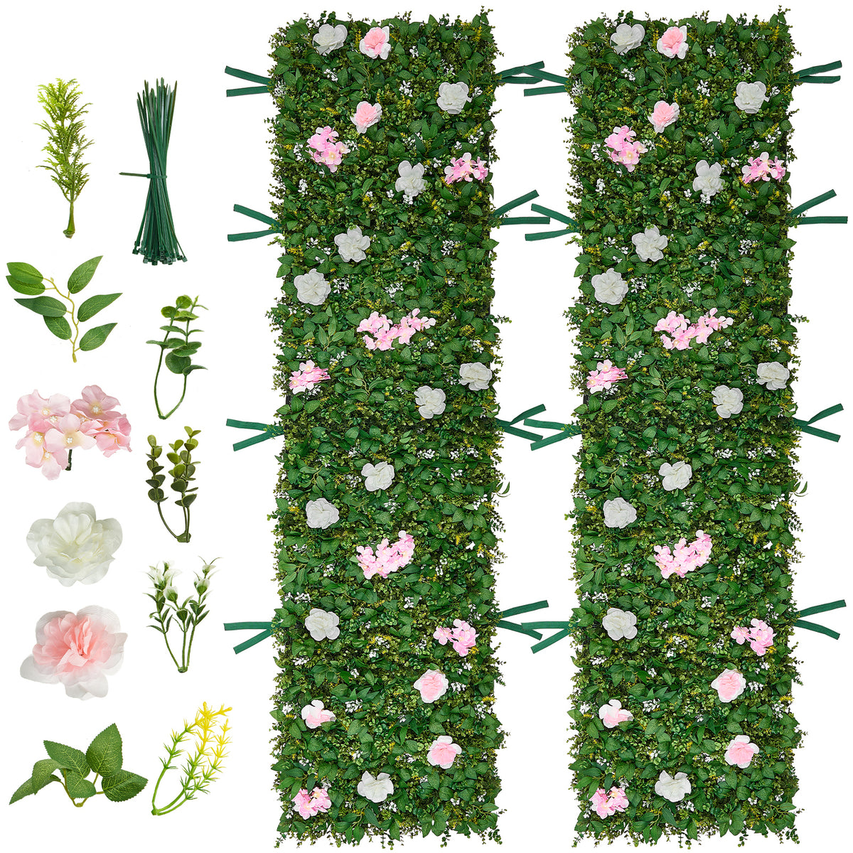 Artificial Luxury‌ Flower Wall Backdrop, 2 PCS, Each Panel 2 x 8 ft, Gorgeous 3D Silk Floral Backdrop Pet Friendly, Easy Installation Flower Wall Panel for Wedding, Event, Party and Home Decor