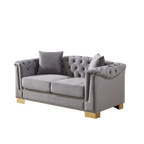 {Video] Classic Modern Style Sofa, 62-inch Chesterfield Classic Rolled Arm Tucked-in Nailhead Decor Cloud Two-Seater Velvet Sofa, Luxury Double Sofa Suitable for Living Room, Bedroom, Apartment, Grey - Eloy Royal