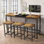Modern Design Kitchen Dining Table, Pub Table, Long Dining Table Set with 3 Stools, Convenient Hanging Stool Design, Natural+Black,(Same SKU:W757P146463)