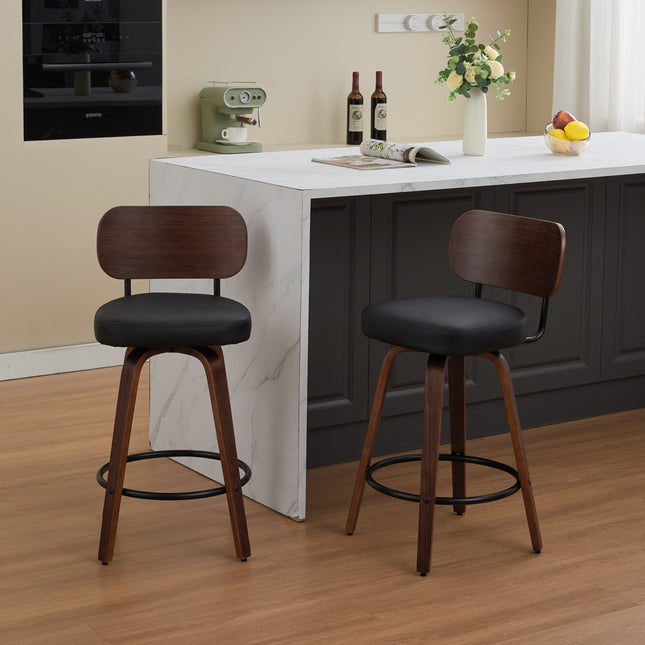 Swivel Bar Stools Set of 2 with 26 in Upholstered Faux Leather