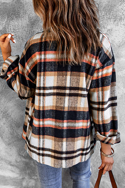 Wholesale Brown Plaid Button Up Long Sleeve Flannel Shacket - Eloy Royal