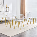 Modern minimalist transparent dining chair, plastic chair, armless crystal chair, Nordic creative makeup stool, negotiation chair, 6-piece set of gold-plated metal legs, TW-1200
